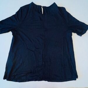 BASLER Black Metallic Trim Keyhole Back Short Sleeve Viscose Stretch Top XL